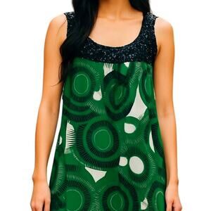 Fleurish Medium Sequin Women's Top Green Sleeveless Shirt Blouse Miss Size8 10 M
